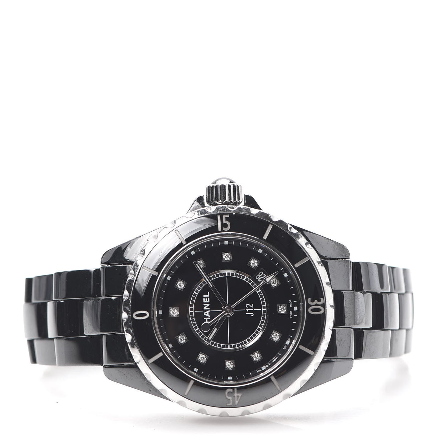 Stainless Steel Ceramic Diamond 33mm J12 Quartz Watch Black