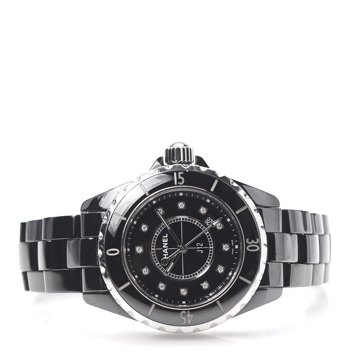 Chanel Stainless Steel Ceramic Diamond 33mm J12 Quartz Watch Black 3 of 6
