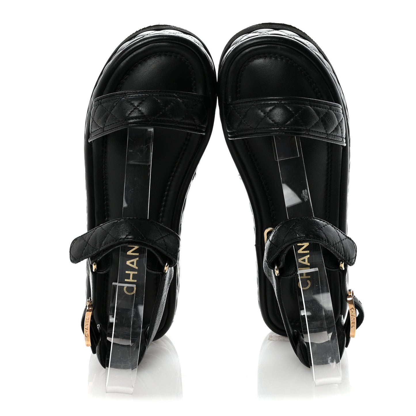 Lambskin Quilted Platform Sandals 37 Black