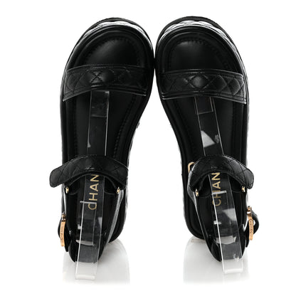 Chanel Lambskin Quilted Platform Sandals 37 Black 4 of 19