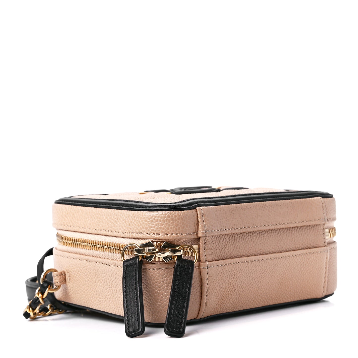 Caviar Quilted Small CC Filigree Vanity Case Beige Black