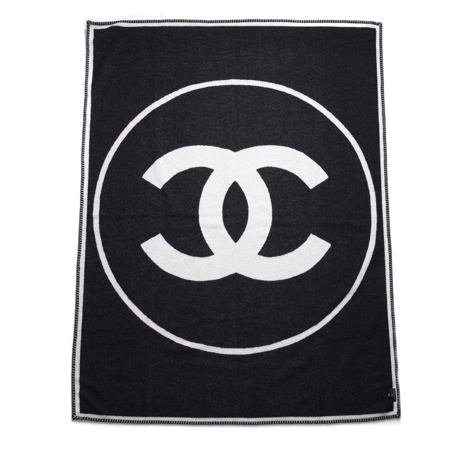 Merino Wool Cashmere CC Throw Blanket Black White