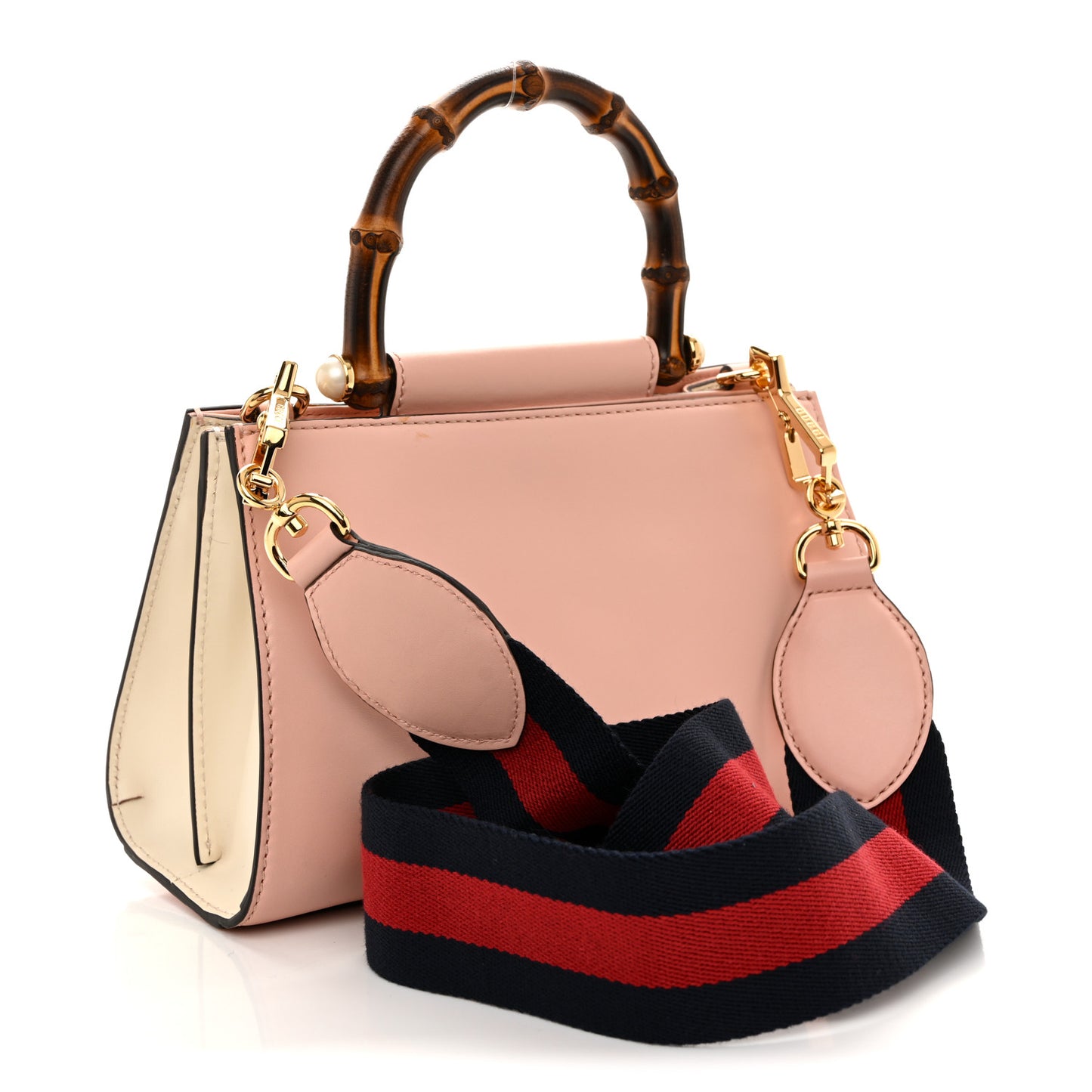 Nappa Bamboo Web Small Nymphaea Top Handle Bag Perfect Pink Mystic White