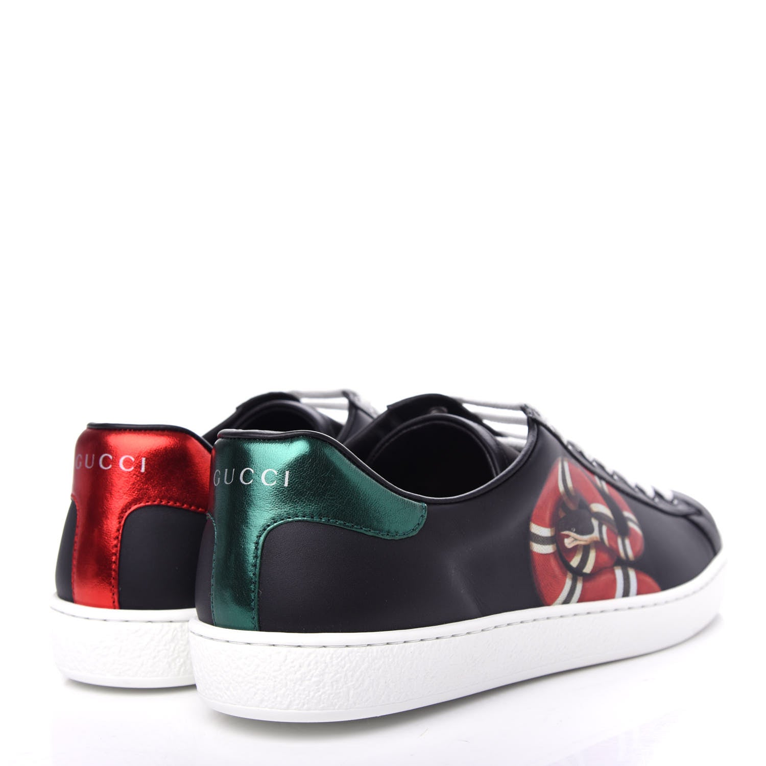 Gucci Calfskin Kingsnake Mens Ace Sneakers 8 Black Multicolor 4 of 11