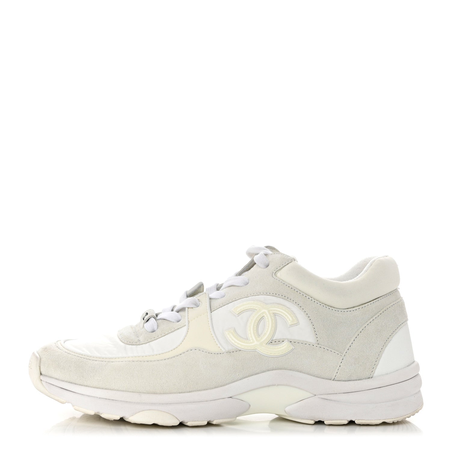 Chanel Suede Calfskin Fabric CC Sneakers 39.5 White 1 of 8