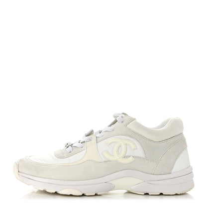 Chanel Suede Calfskin Fabric CC Sneakers 39.5 White 1 of 8