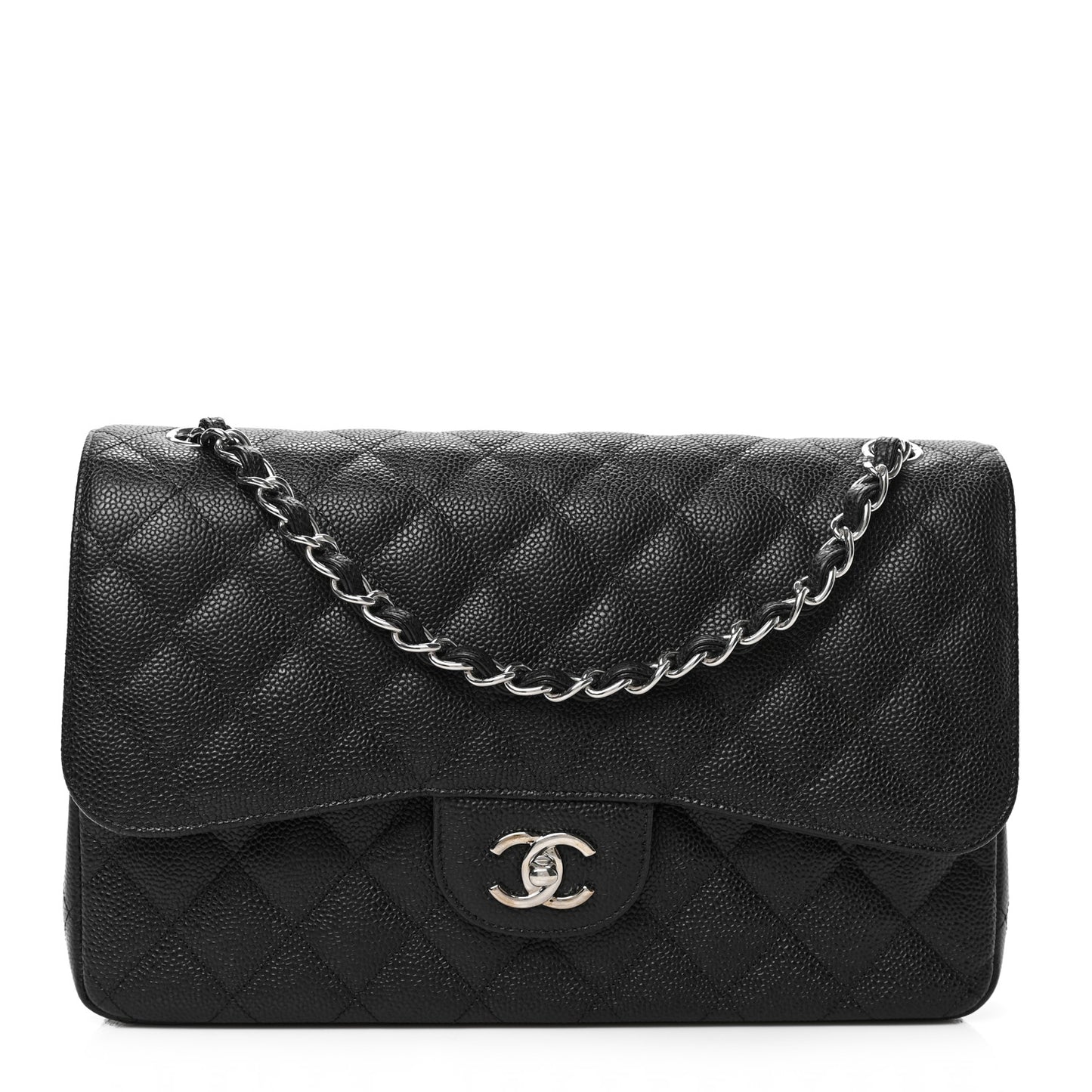 Caviar Quilted Jumbo Double Flap Black