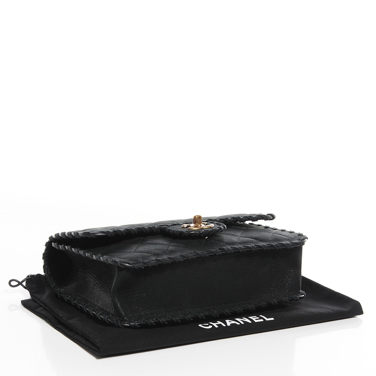 Metallic Calfskin Small Happy Stitch Flap Black