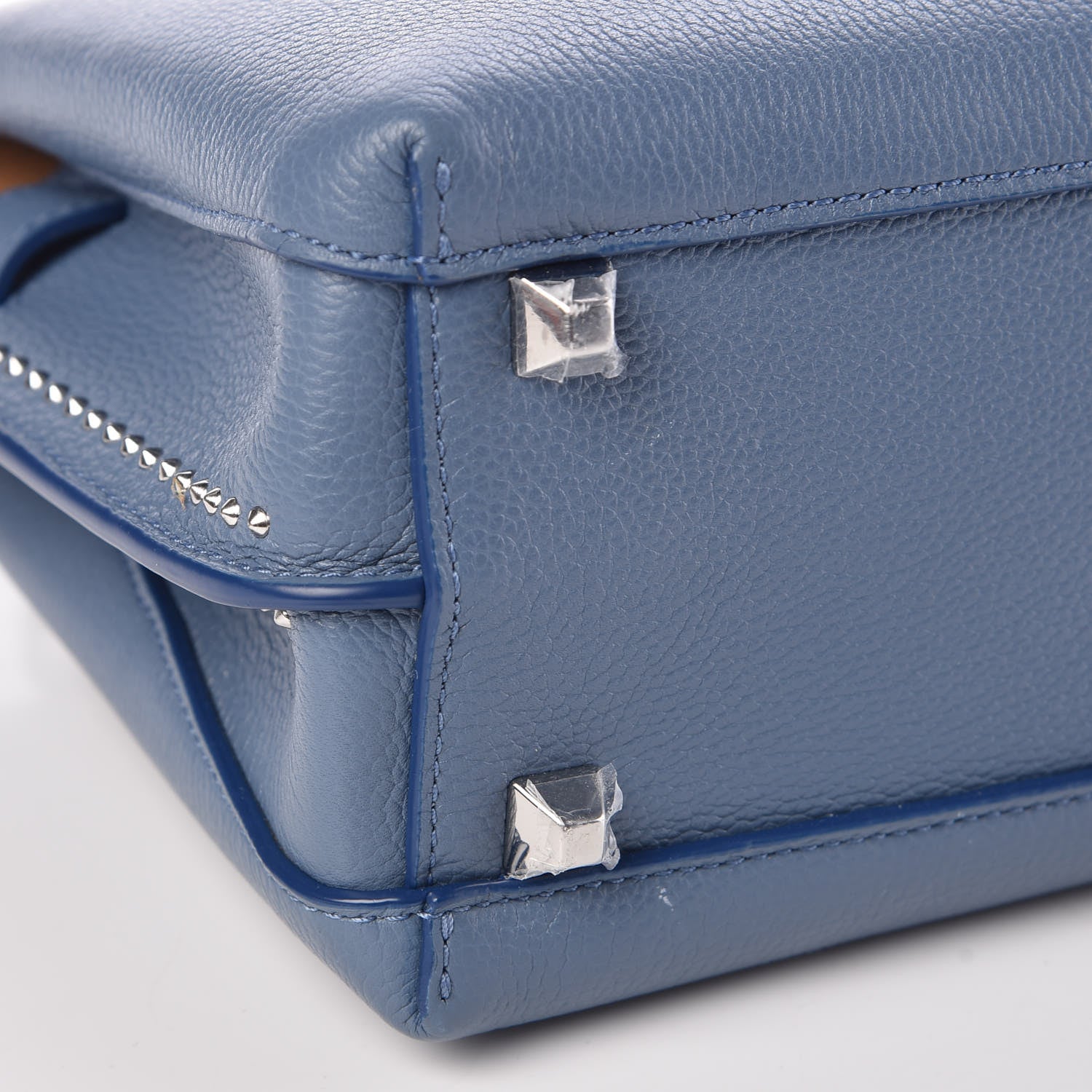 MCM Grained Calfskin Studded Mini Milla Tote Luft Blue 8 of 9