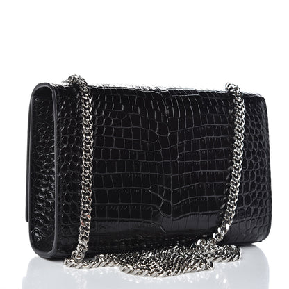 Saint Laurent Calfskin Crocodile Embossed Small Classic Monogram Kate Tassel Satchel Black 3 of 7