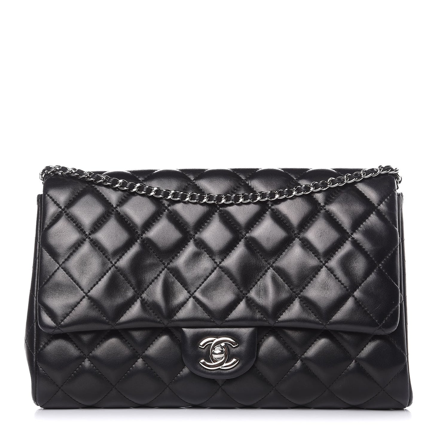 Lambskin Quilted Clutch With Chain Flap Black
