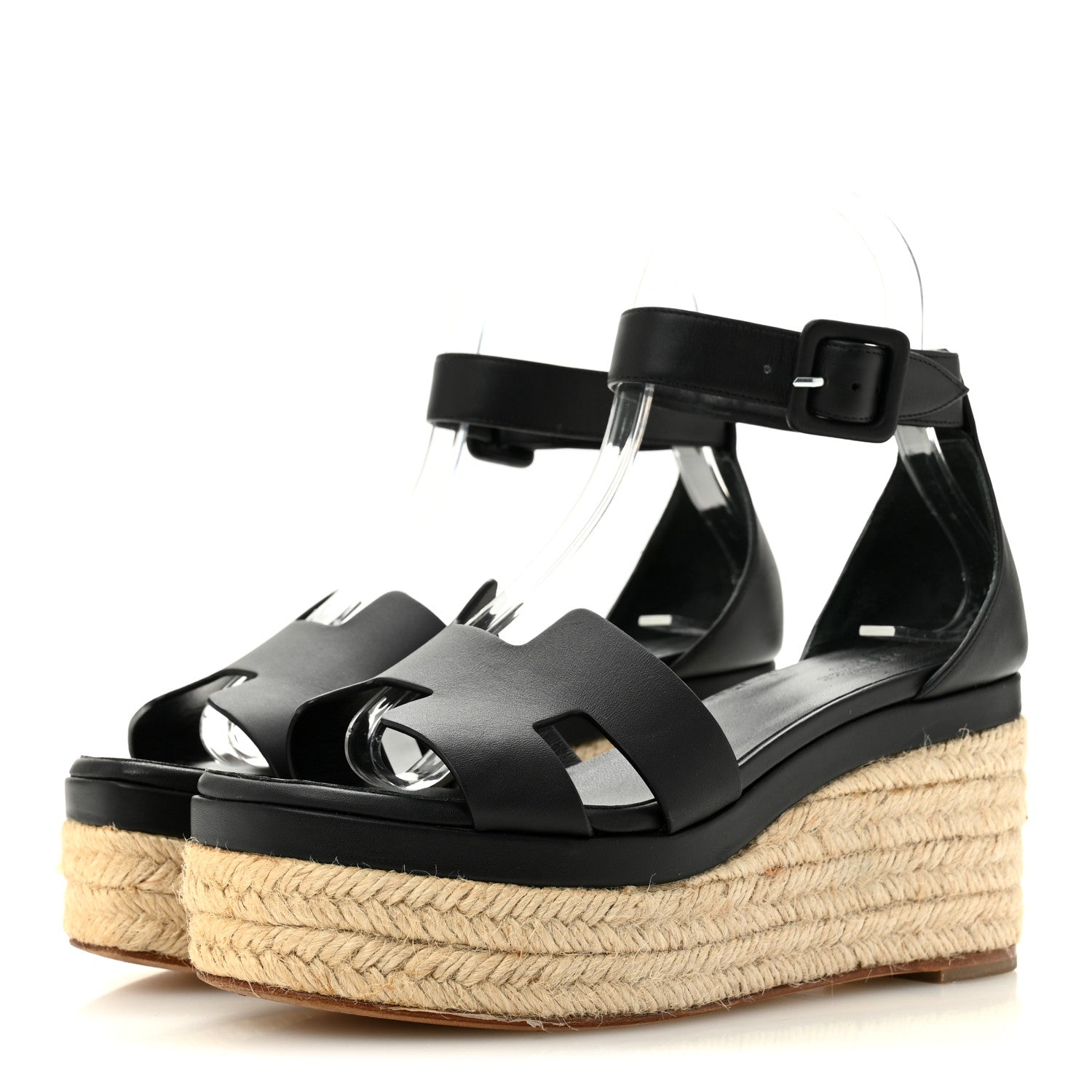 Hermes Calfskin Elda Espadrille Wedge Sandals 36 Black 4 of 10