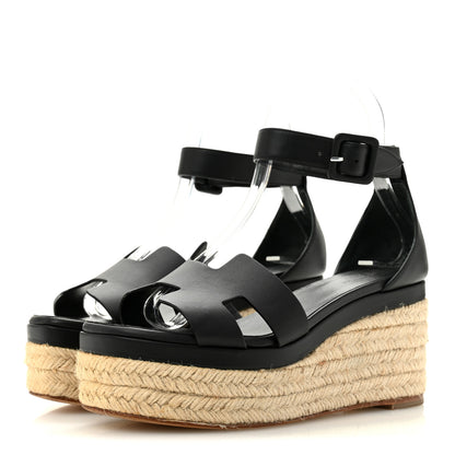 Hermes Calfskin Elda Espadrille Wedge Sandals 36 Black 4 of 10