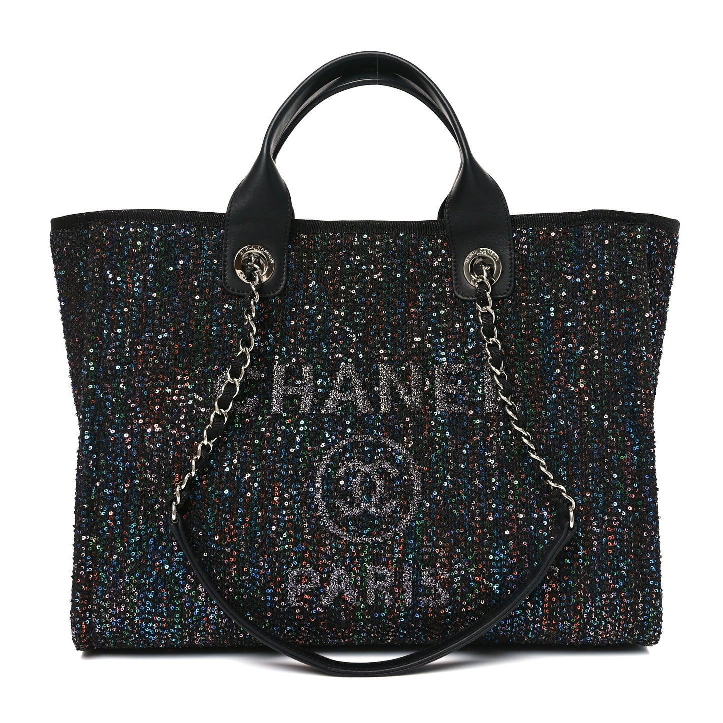 Calfskin Sequin Small Deauville Tote Black