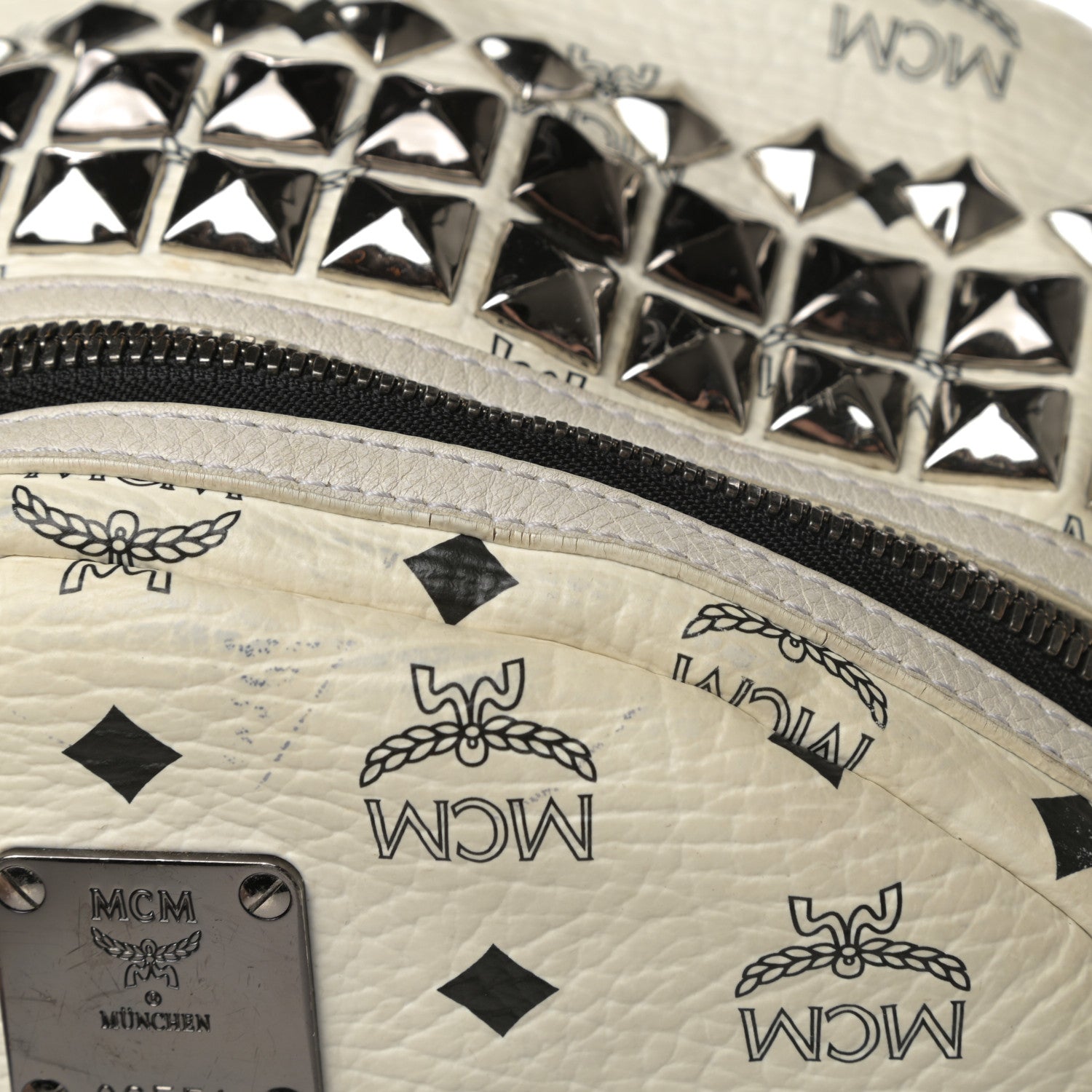 MCM Visetos Crown Stud Medium Stark Backpack White 17 of 17