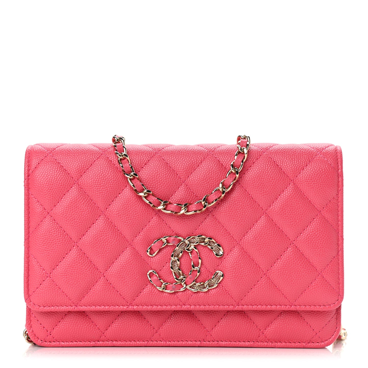 Caviar Quilted French New Wave Chain CC Wallet On Chain WOC Pink