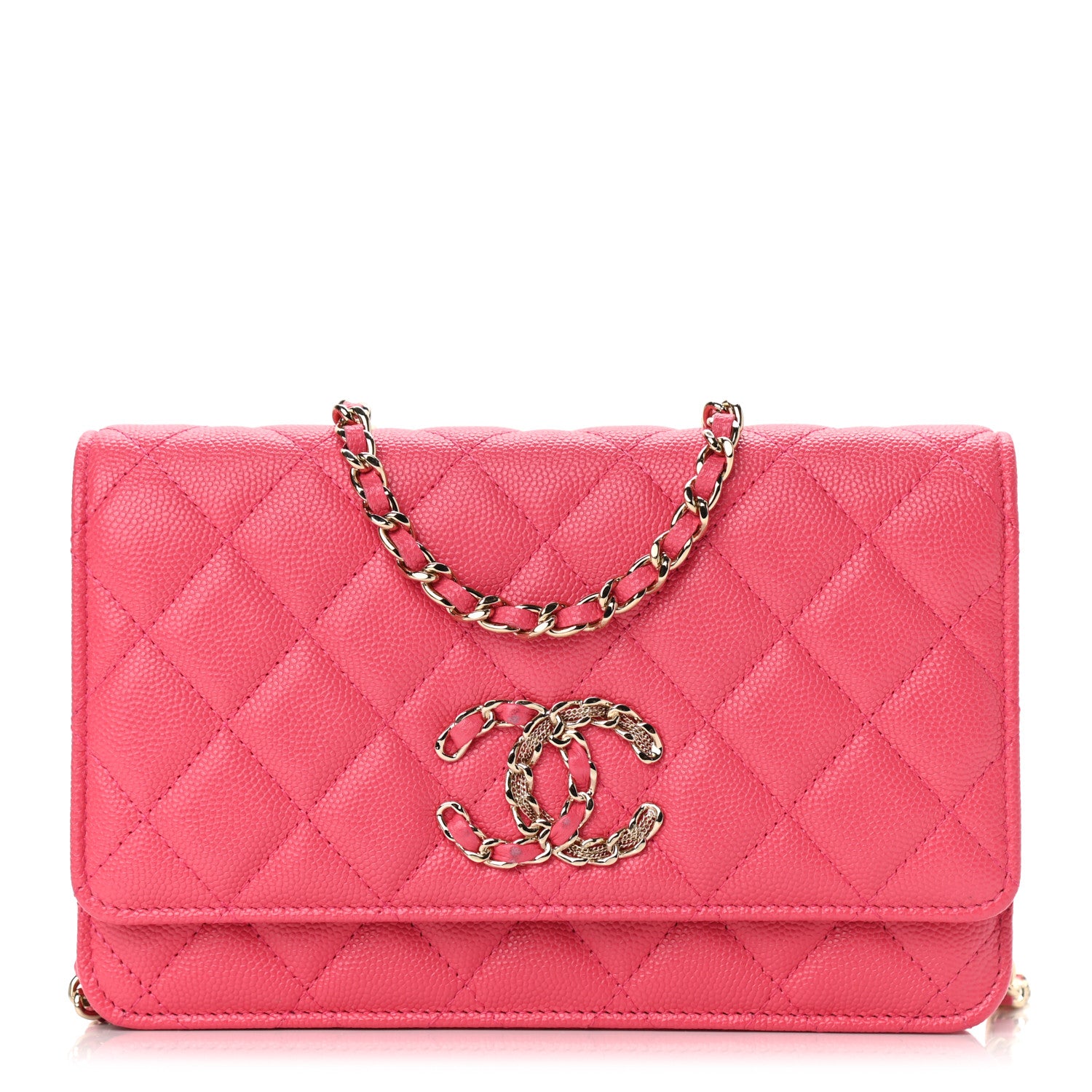 Chanel Caviar Quilted French New Wave Chain CC Wallet On Chain WOC Pink 1 of 13
