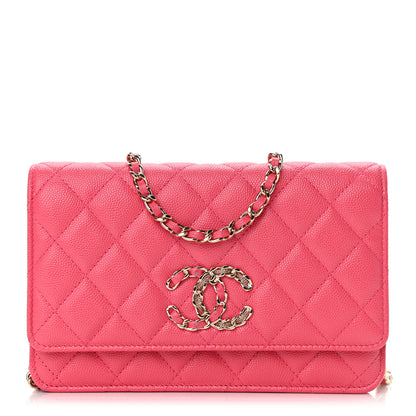 Chanel Caviar Quilted French New Wave Chain CC Wallet On Chain WOC Pink 1 of 13