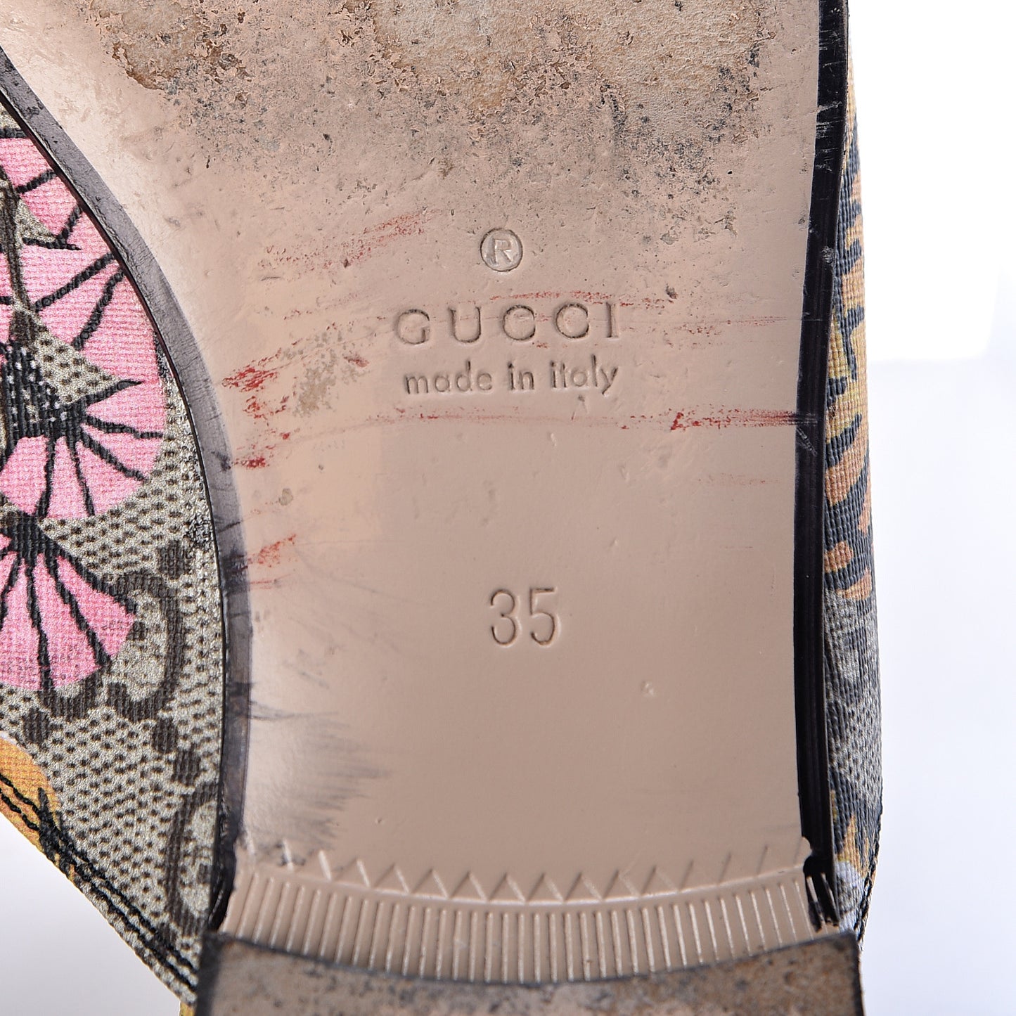 GG Supreme Monogram Bengal Womens Princetown Slippers 35 Beige Crop Pink