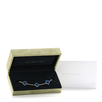 Van Cleef & Arpels 18K Yellow Gold Blue Agate 5 Motifs Vintage Alhambra Bracelet 6 of 6