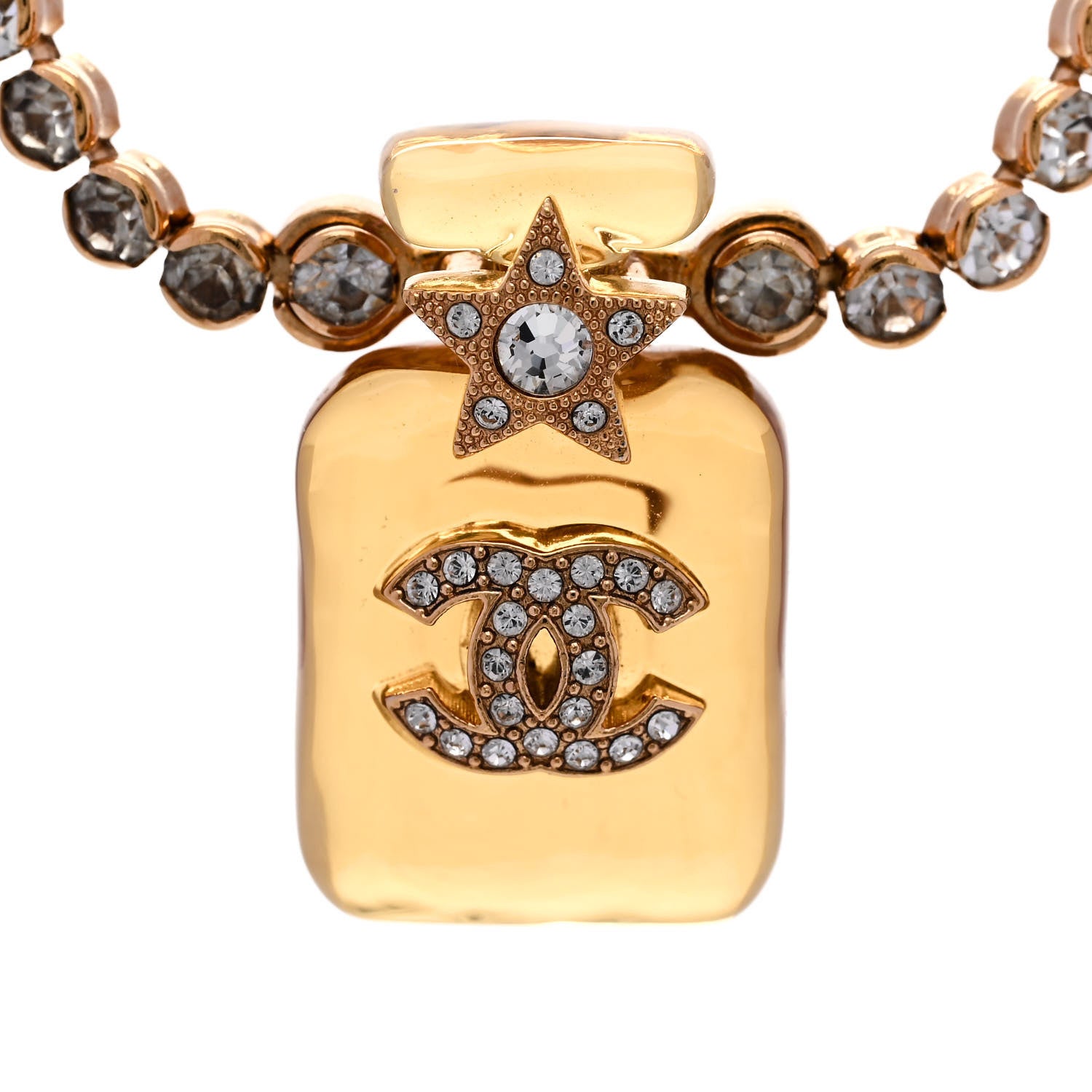 Chanel Resin Crystal CC Star Perfume Bottle Necklace Gold 4 of 6