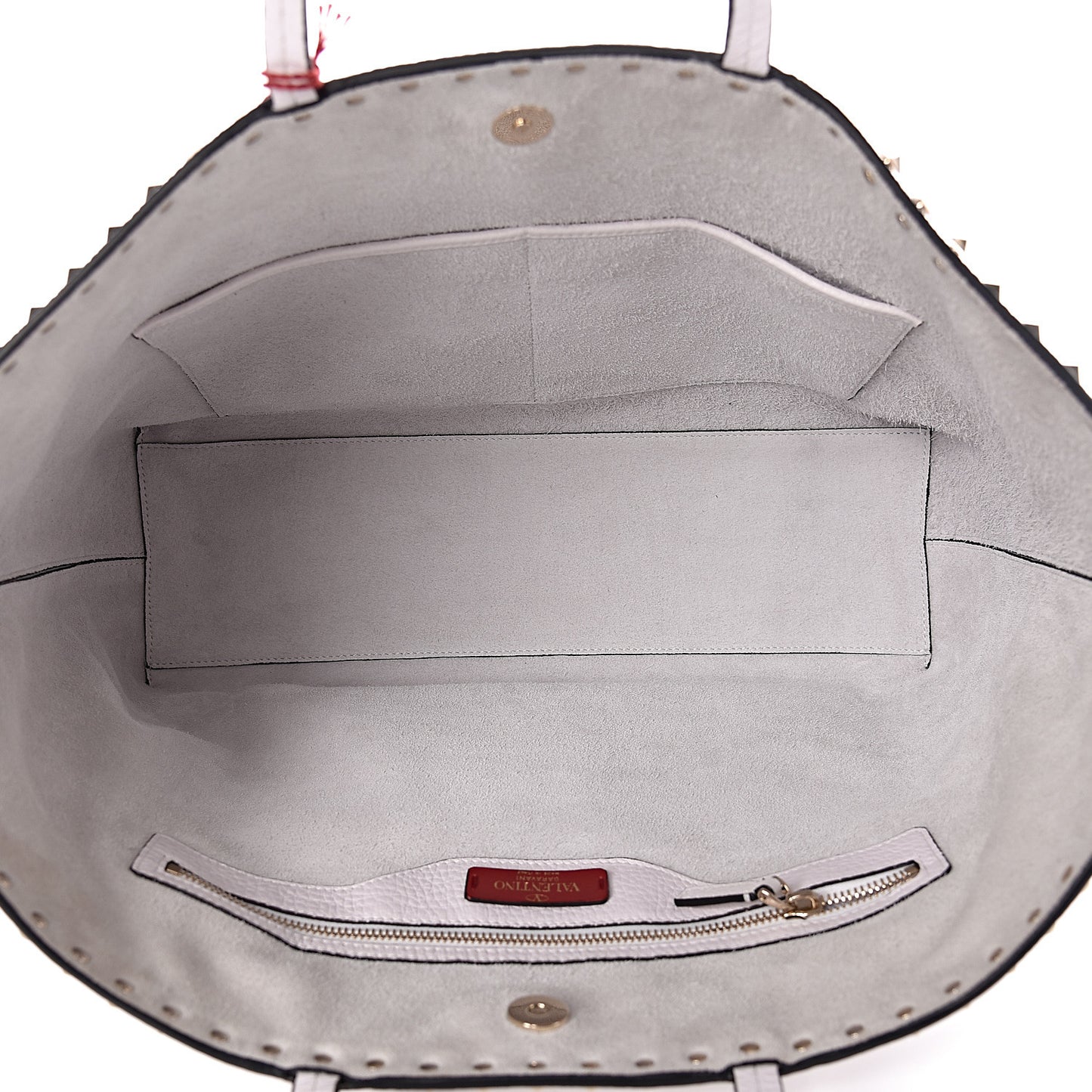 Grained Calfskin Rockstud Shoulder Tote Optic White