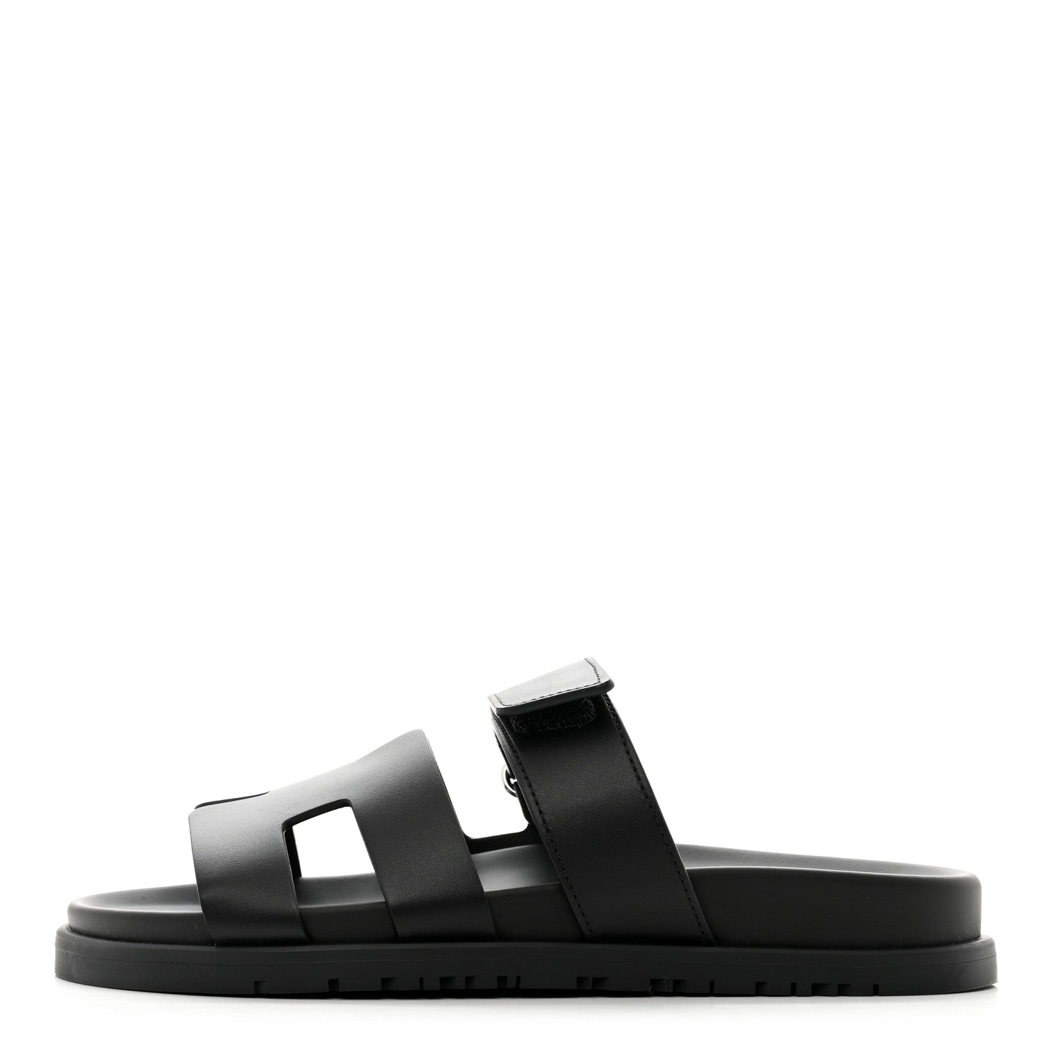 Hermes Calfskin Womens Chypre Sandals 36.5 Black 1 of 9