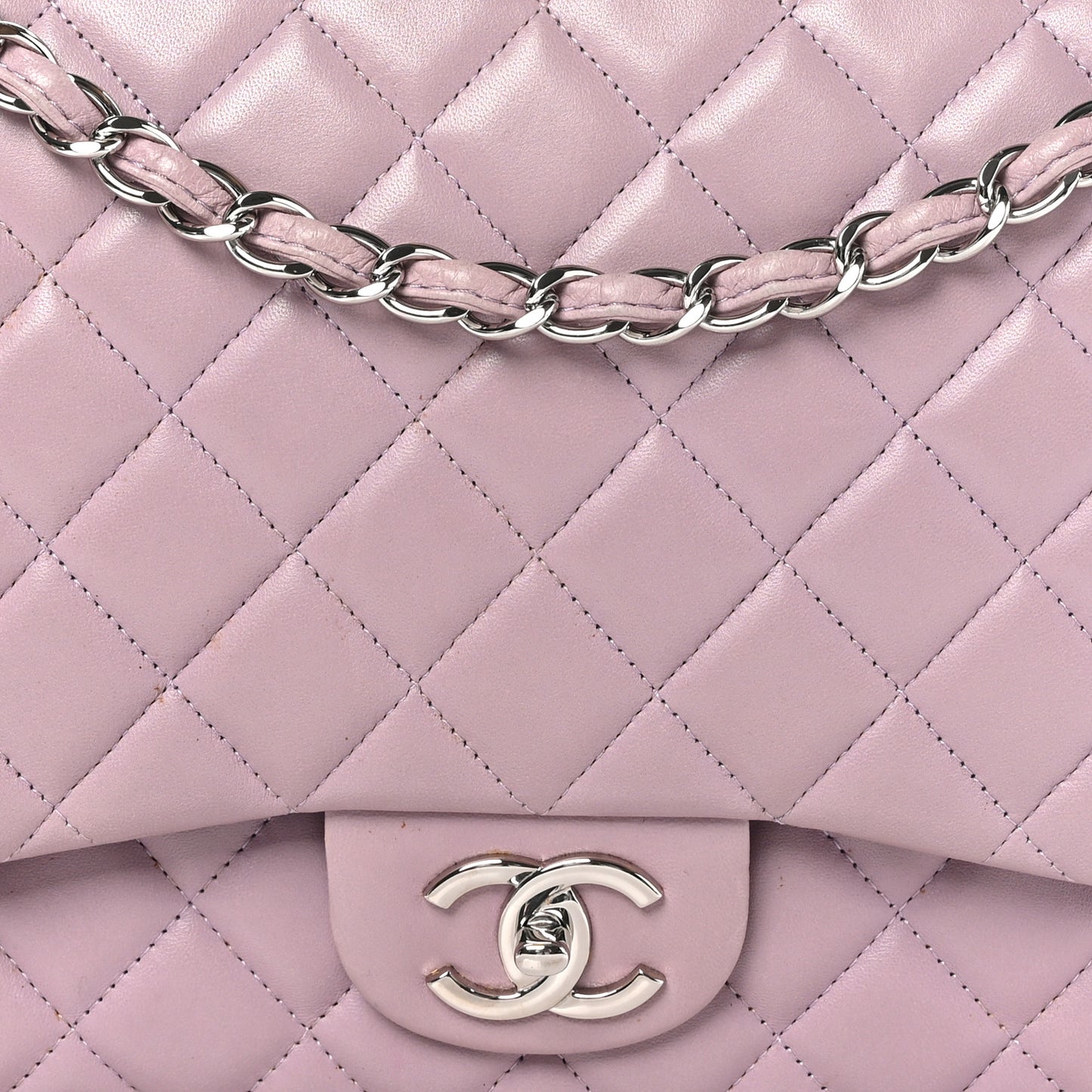 Lambskin Quilted Maxi Double Flap Light Purple
