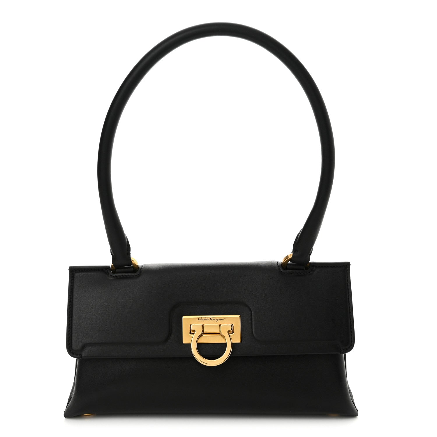 Salvatore Ferragamo Calfskin Trifolio Swing Top Handle Bag Black 1 of 10