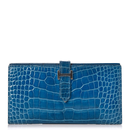 Hermes Shiny Alligator Bearn Wallet Bleu Hydra 1 of 8
