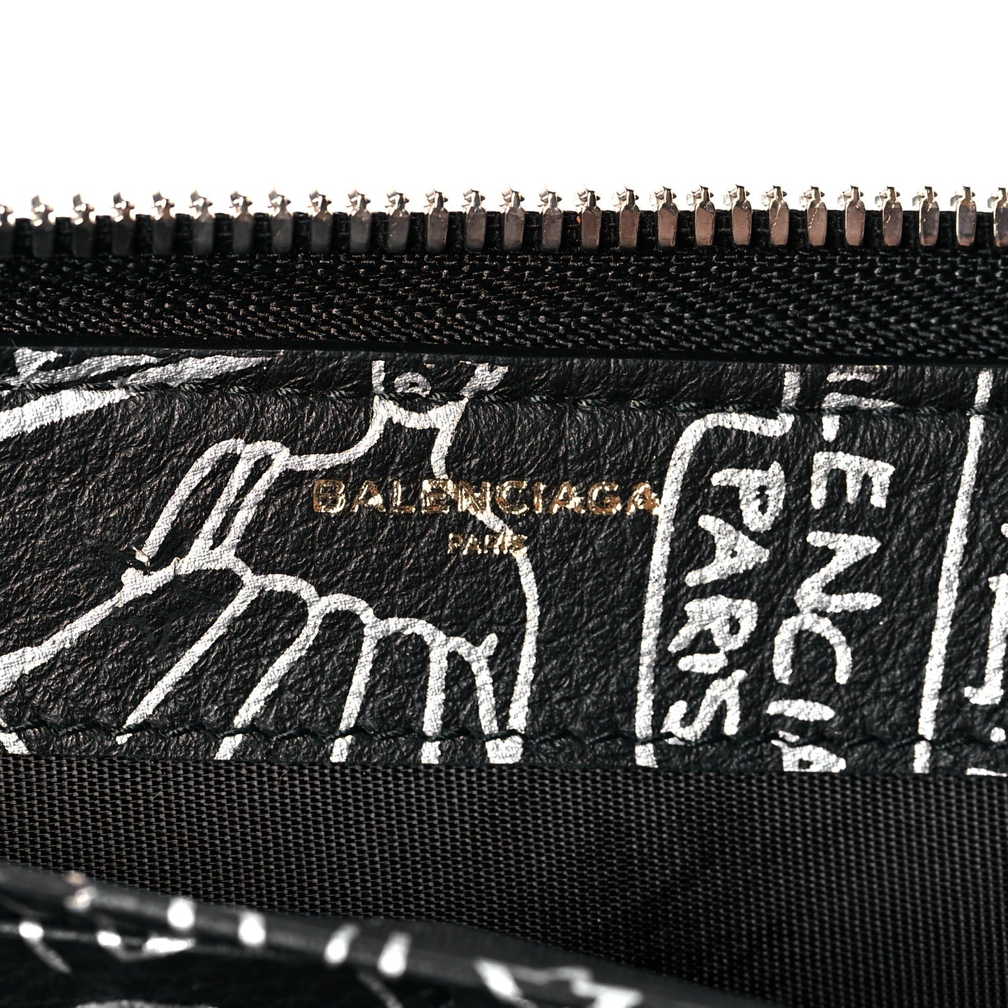 Calfskin Classic Silver Hardware Printed Tattoo Everyday Continental Zip Around Wallet Black