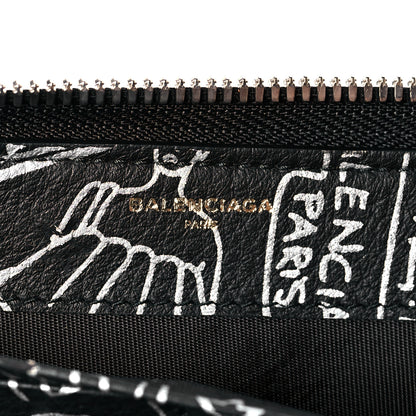 Balenciaga Calfskin Classic Silver Hardware Printed Tattoo Everyday Continental Zip Around Wallet Black 6 of 11