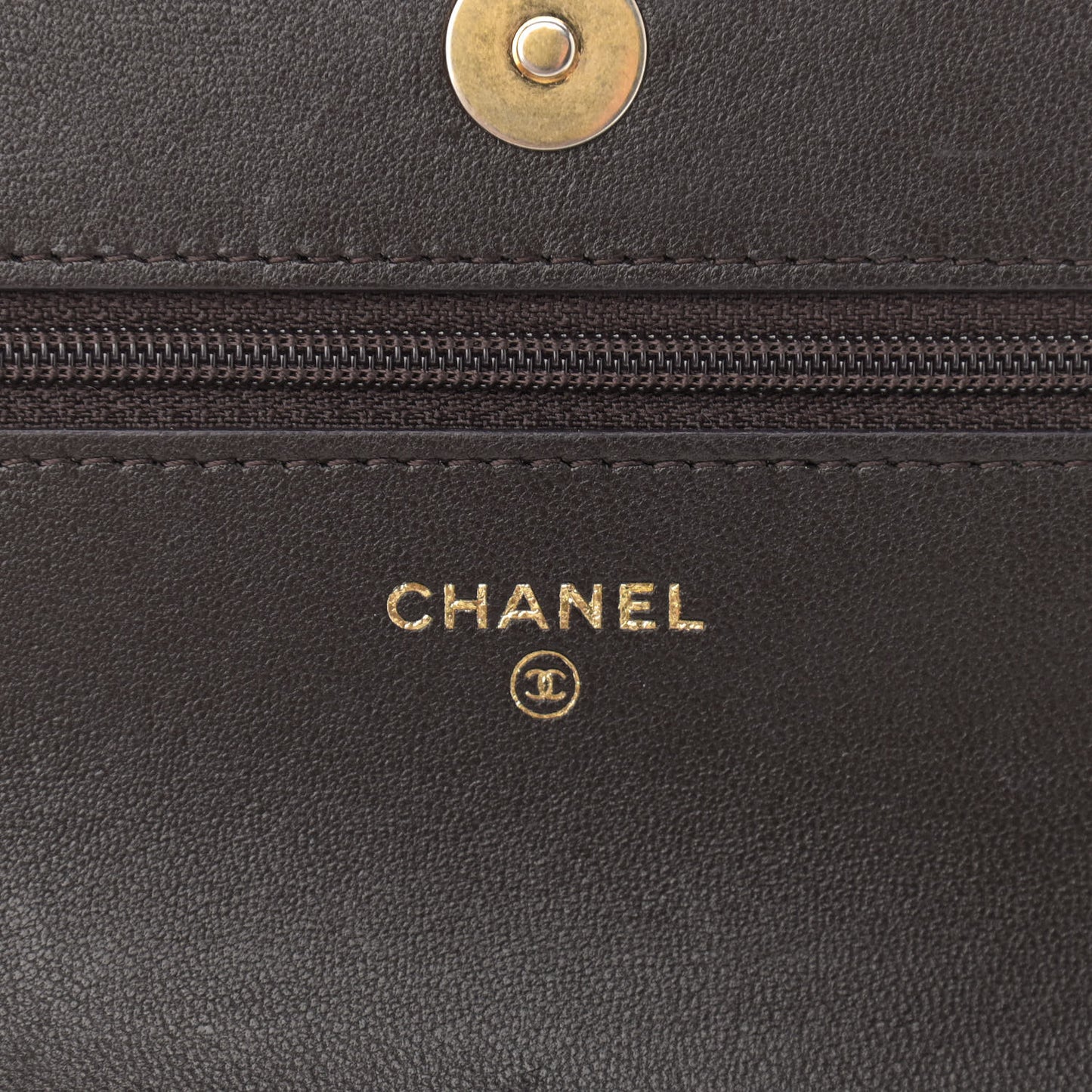 Shiny Goatskin Quilted Chanel 19 Wallet On Chain WOC Dark Brown