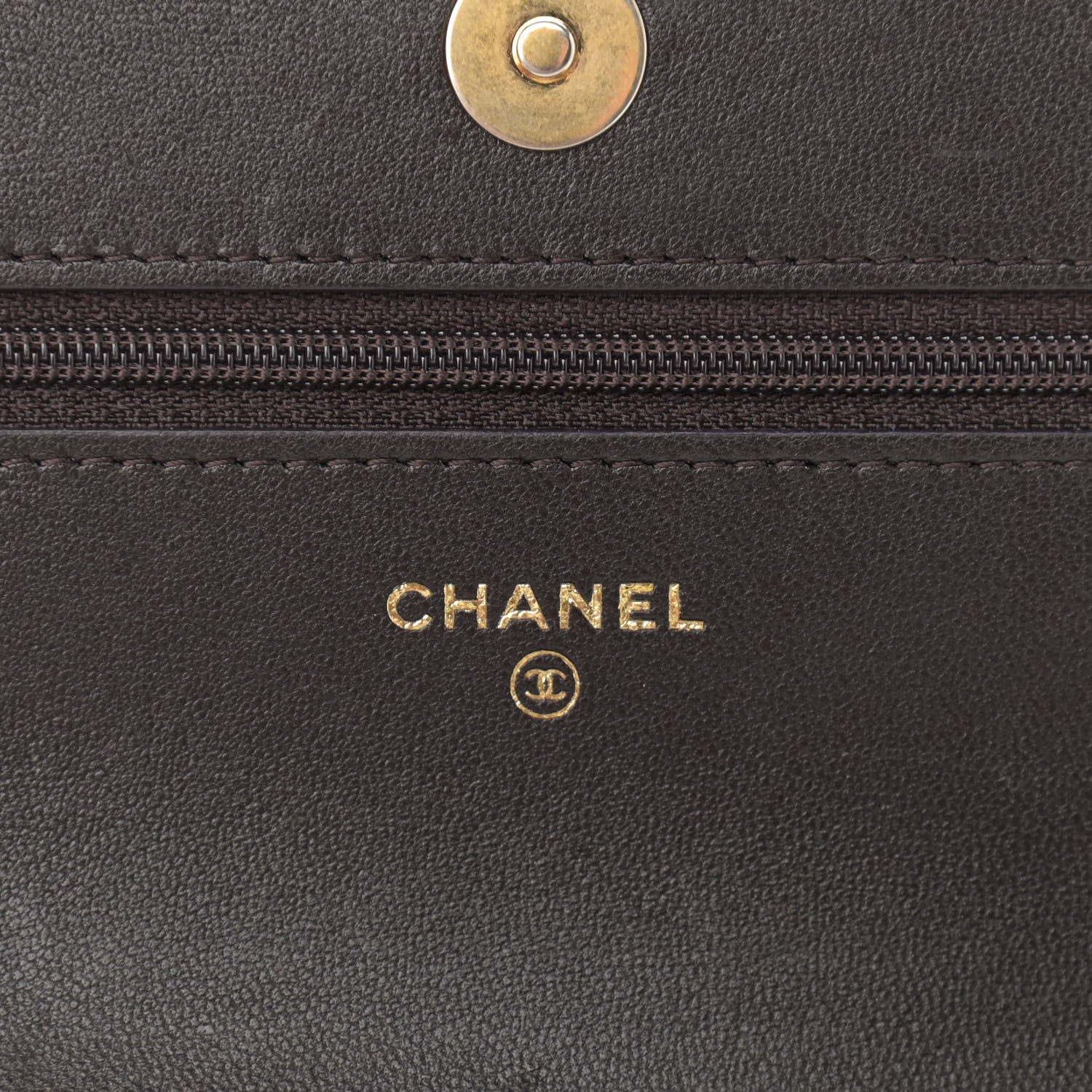 Chanel Shiny Goatskin Quilted Chanel 19 Wallet On Chain WOC Dark Brown 6 of 15