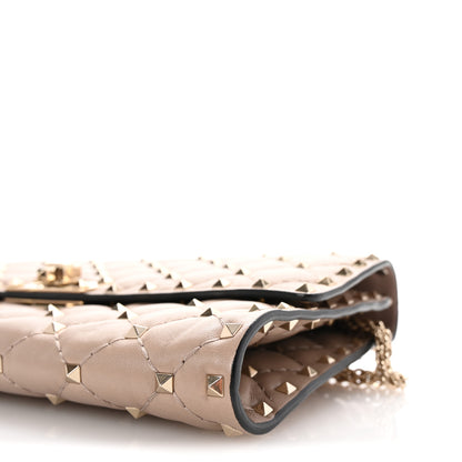 Valentino Garavani Lambskin Rockstud Spike Wallet on Chain Poudre 9 of 9