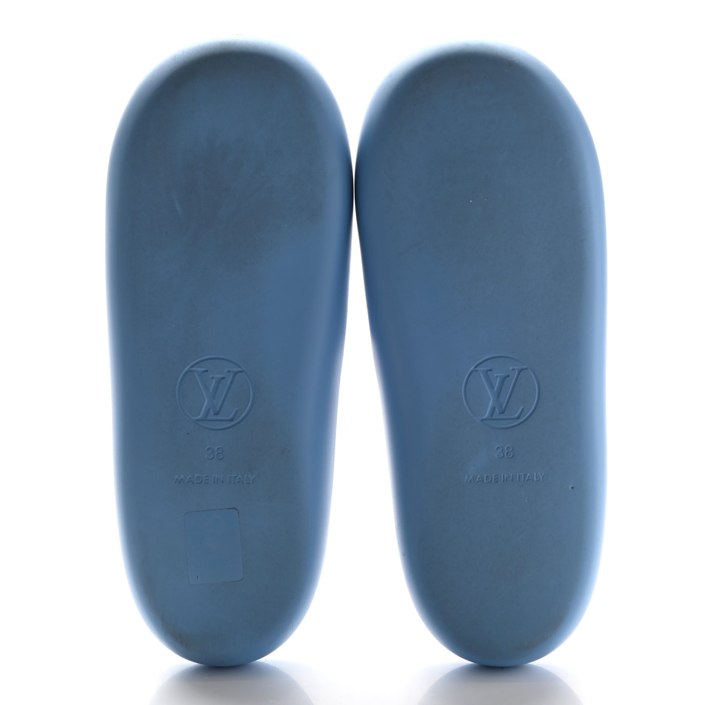 Rubber Monogram Embossed Sunbath Flat Mule 38 Blue