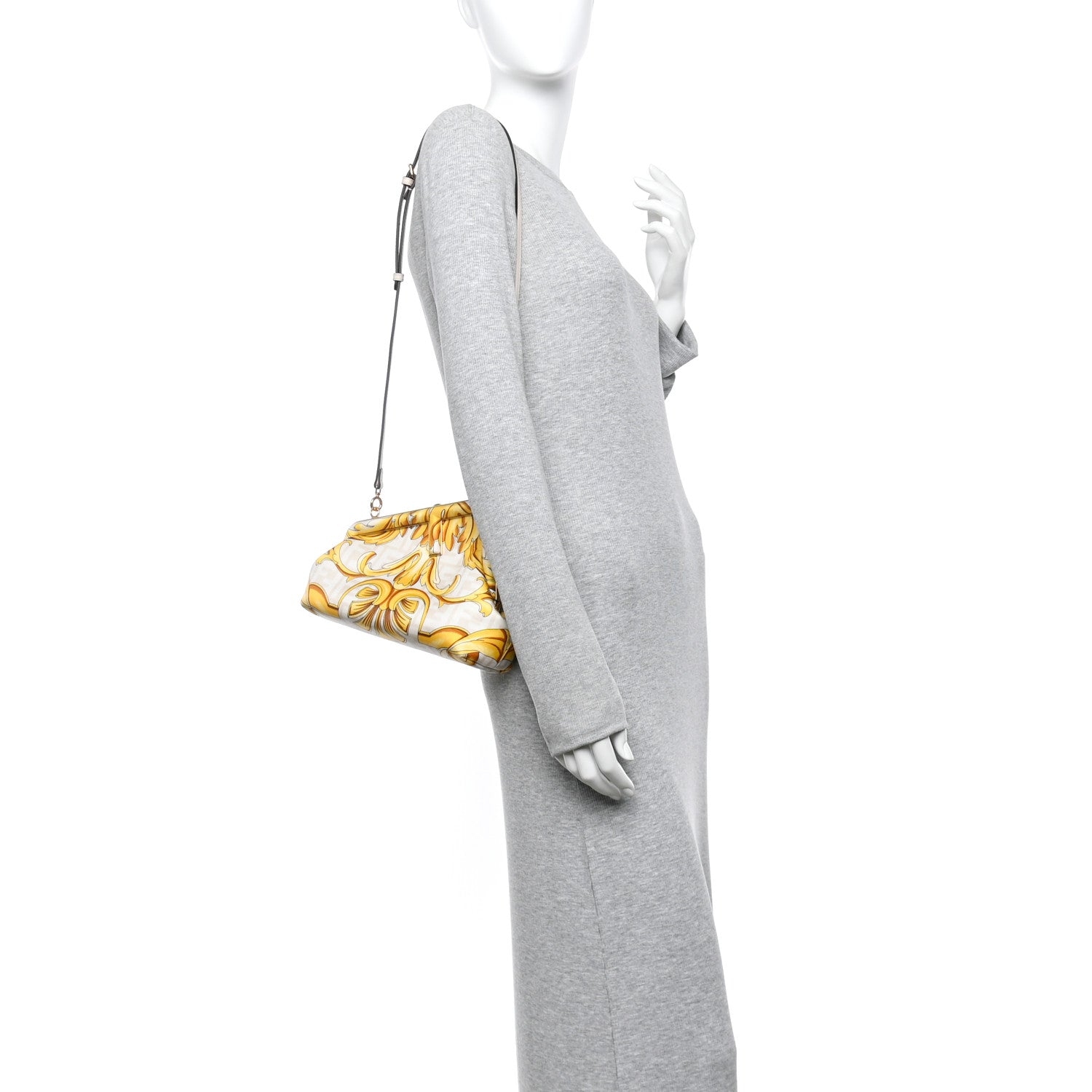 Fendi X VERSACE Silk Calfskin Fendace FF Baroque Print Medium Fendi First White Gold 2 of 11