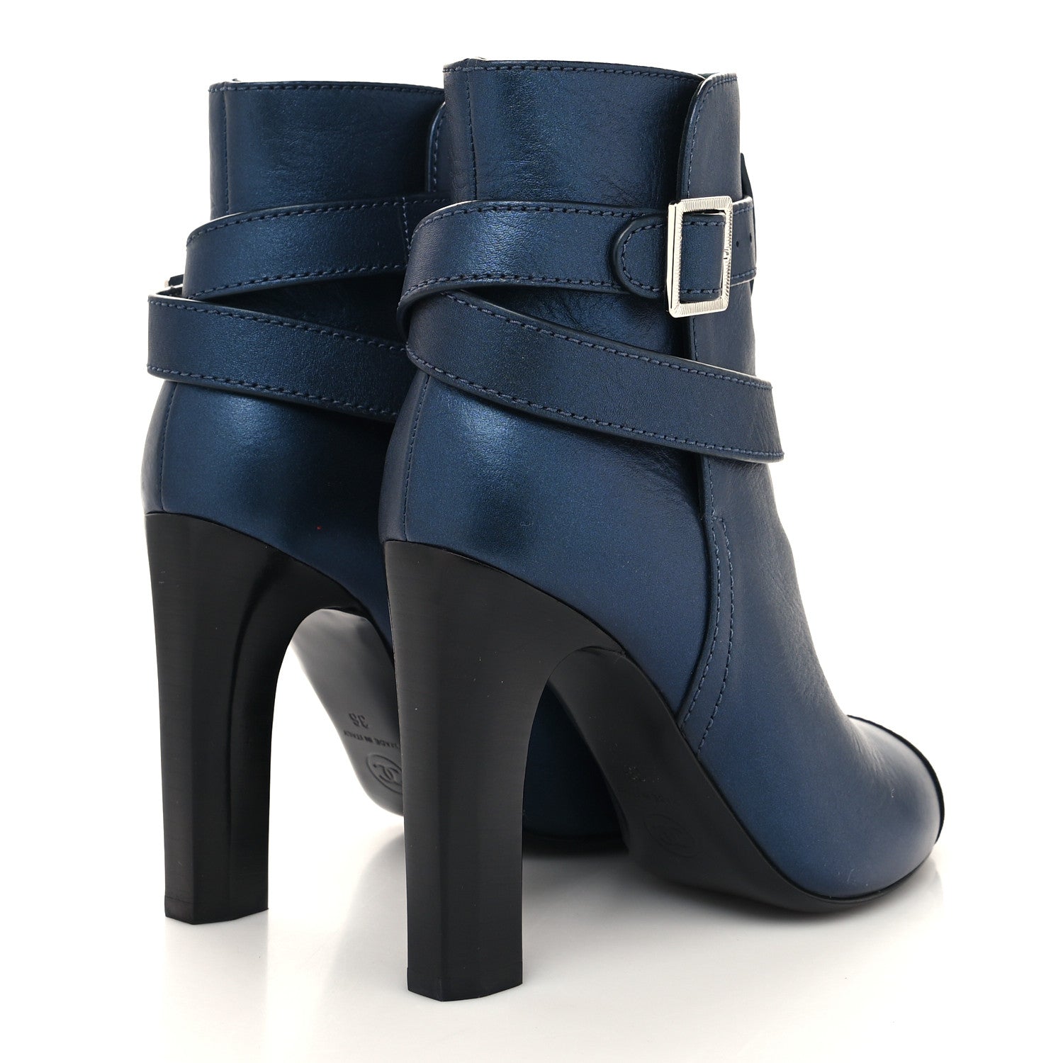 Chanel Calfskin Suede Cap Toe CC Short Boots 36 Navy Black 4 of 7