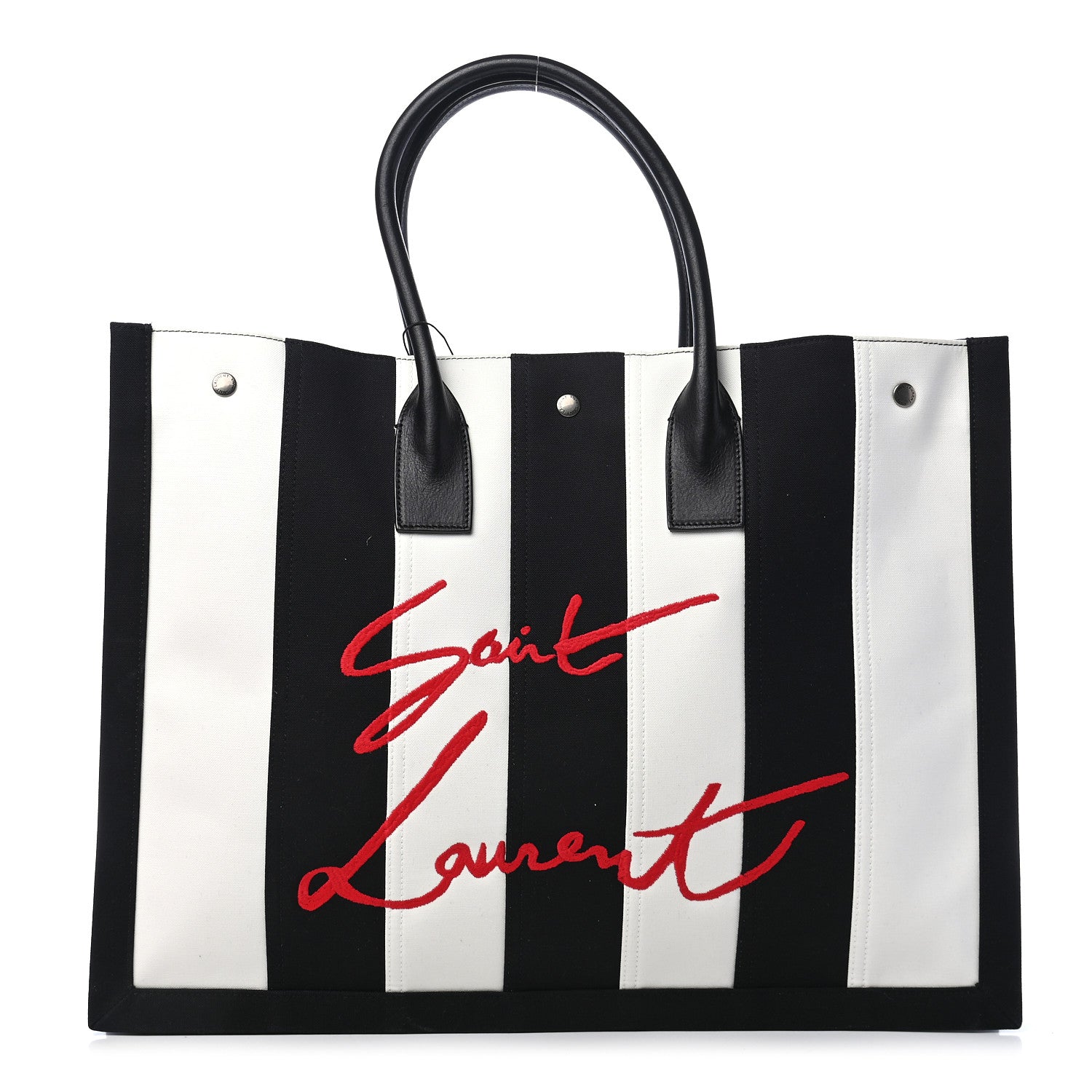 Saint Laurent Canvas Noe Striped Tote Black White 1 of 8