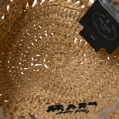 Prada Yarn Raffia Effect Crochet Logo Embroidered Womens Bucket Hat S Naturale 7 of 9