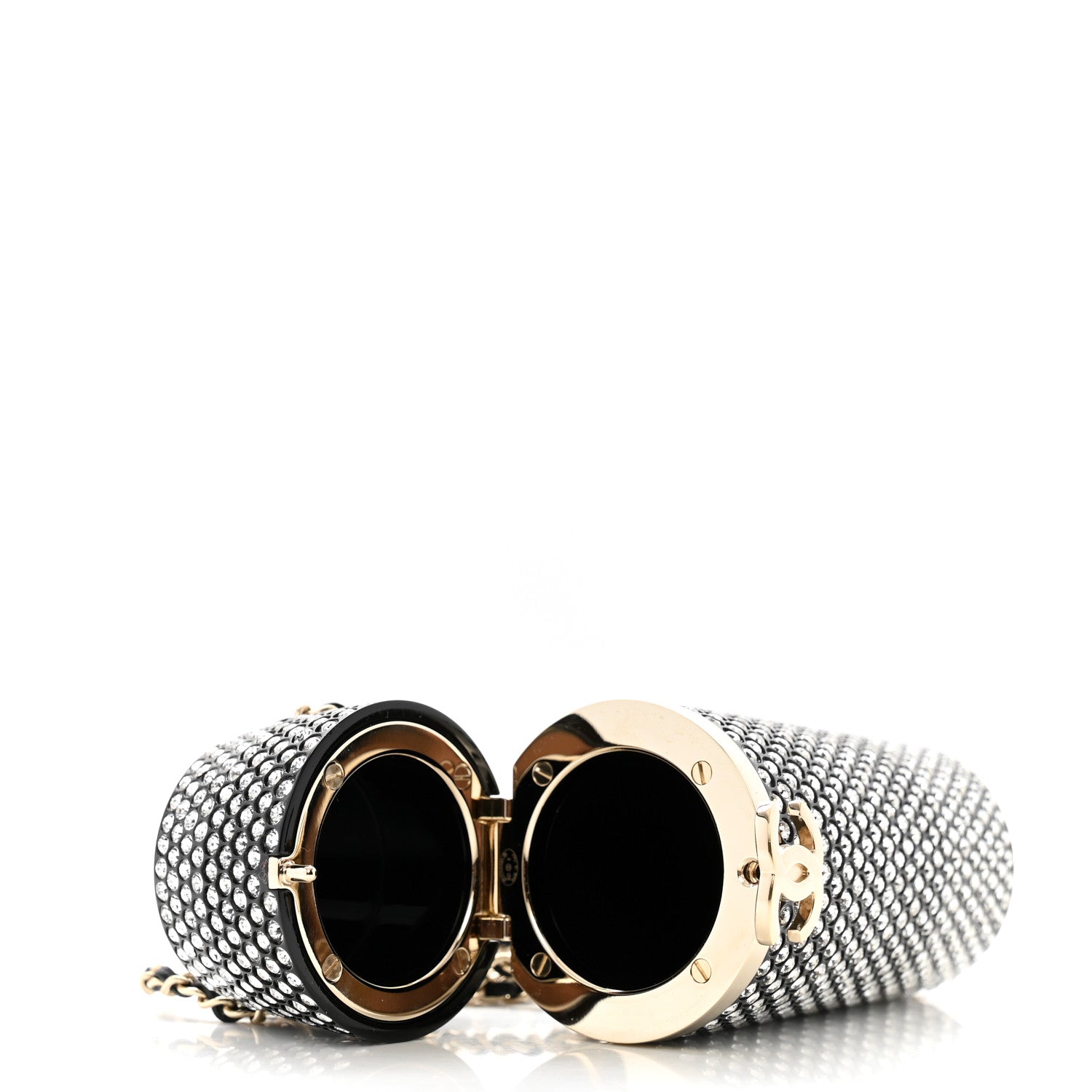 Chanel Metal Resin Lambskin Crystal Lipstick Case Long Necklace On Chain Silver Black Gold 5 of 10