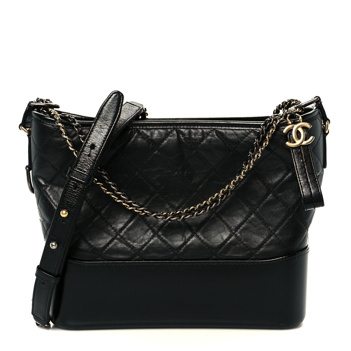 Aged Calfskin Quilted Medium Gabrielle Hobo Black