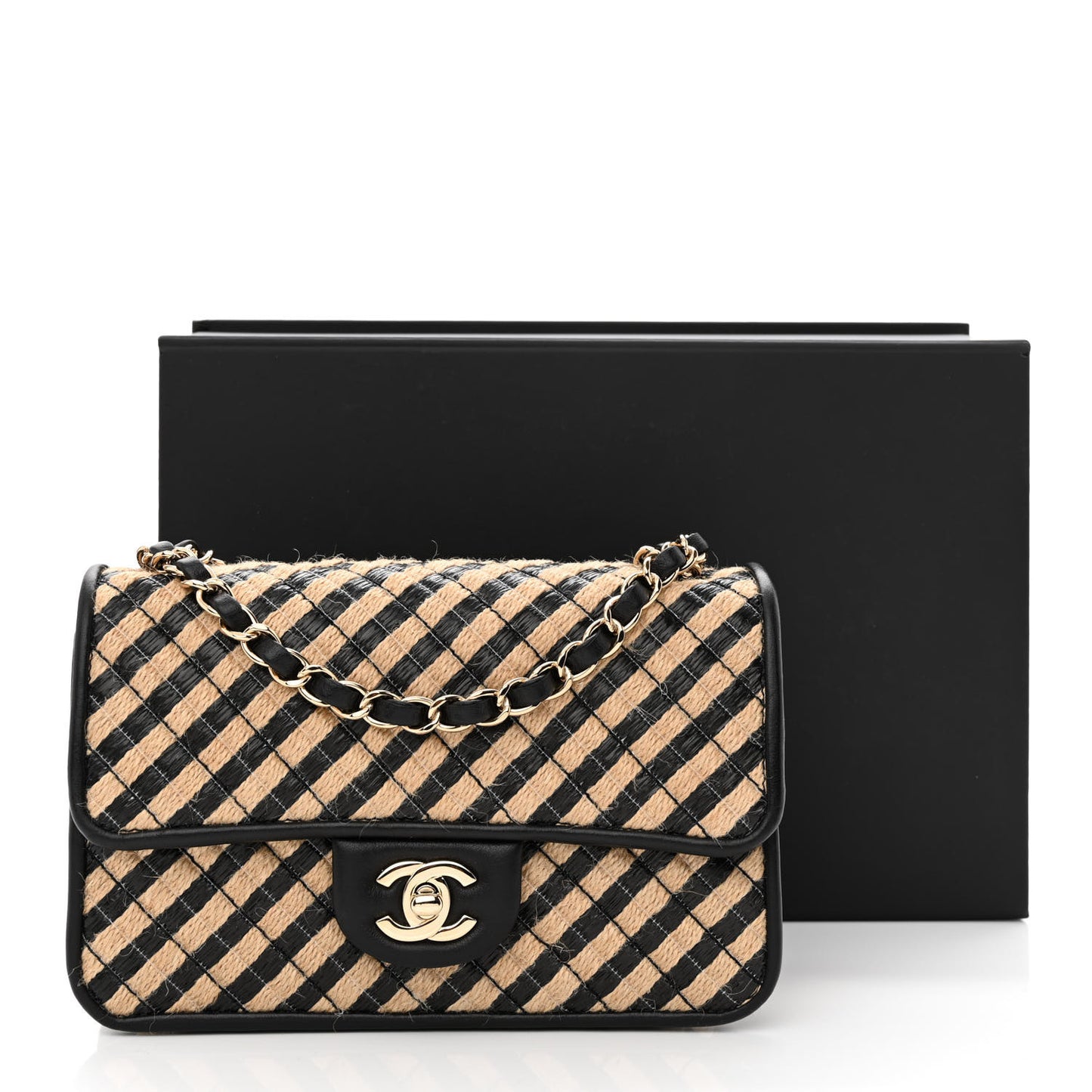 Raffia Jute Striped Small Urban Jungle Single Flap Black Beige