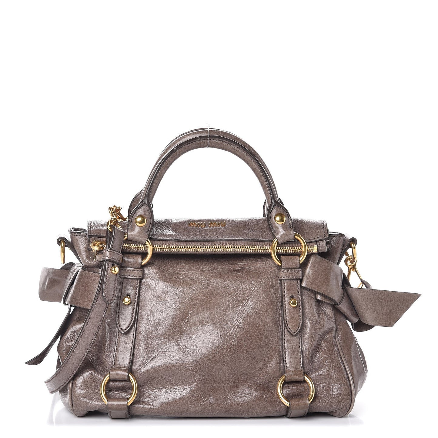 Vitello Lux Bow Bag Satchel Fumo