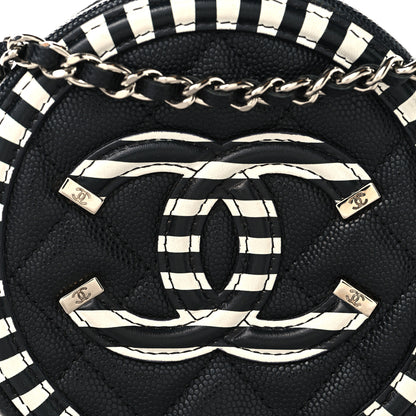 Chanel Caviar Quilted Filigree Round Clutch With Chain Black White 8 of 10