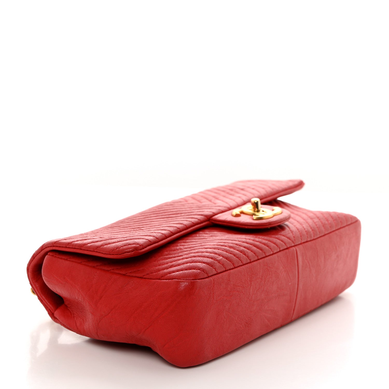 Chanel Wrinkled Lambskin Chevron Quilted Medium Flap Red 4 of 10