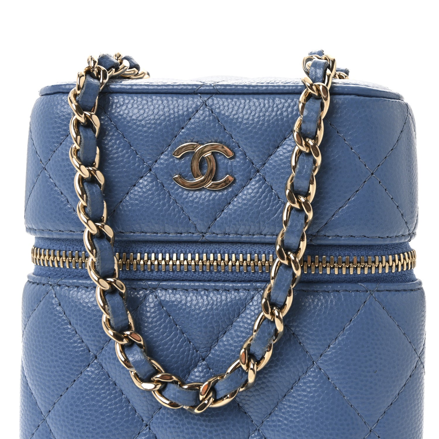Chanel Caviar Quilted Phone Holder With Chain Blue 8 of 10