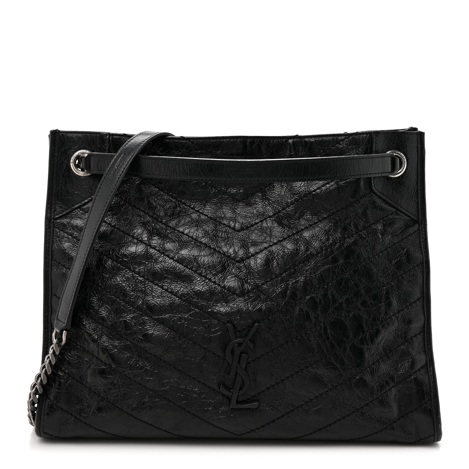 Saint Laurent Crinkled Calfskin Matelasse Monogram Medium Niki Shopper Tote Black 1 of 17