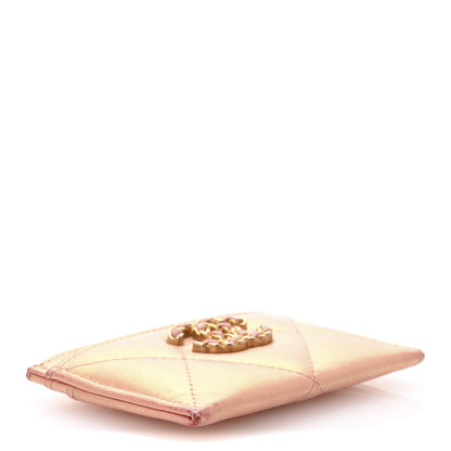 Chanel Iridescent Calfskin Quilted Chanel 19 Card Holder Pink 4 of 12