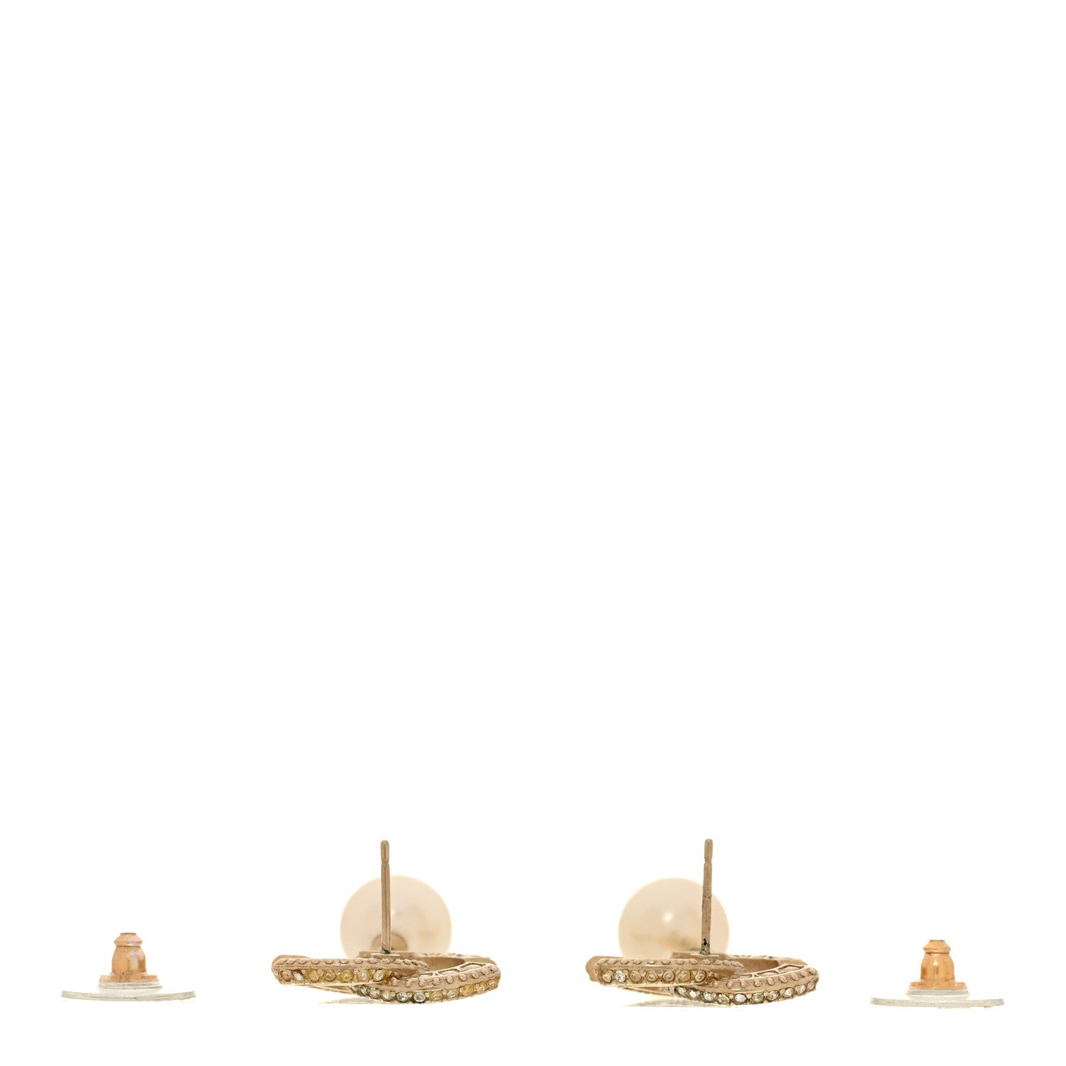 Chanel Crystal Timeless CC Pearl Drop Earrings Light Gold 3 of 5